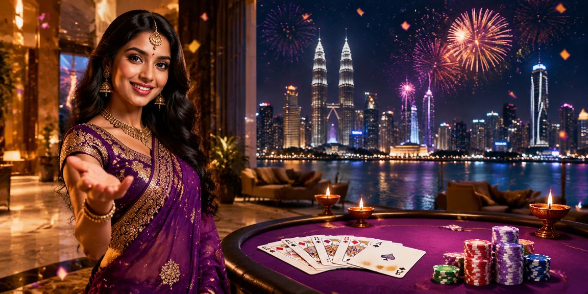 Pemain kasino meja hijau gaya Malaysia di Kuala Lumpur dengan suasana bermain kad baccarat